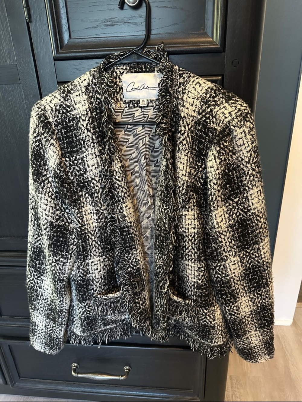CAbi Black and cream Textured Bouclé Blazer